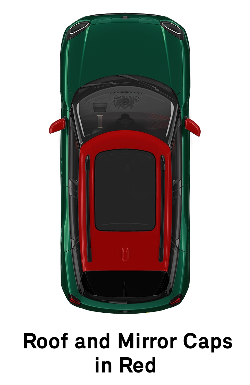  MINI - výbava - štýl jcw - strecha a kryty zrkadiel vo farbe red