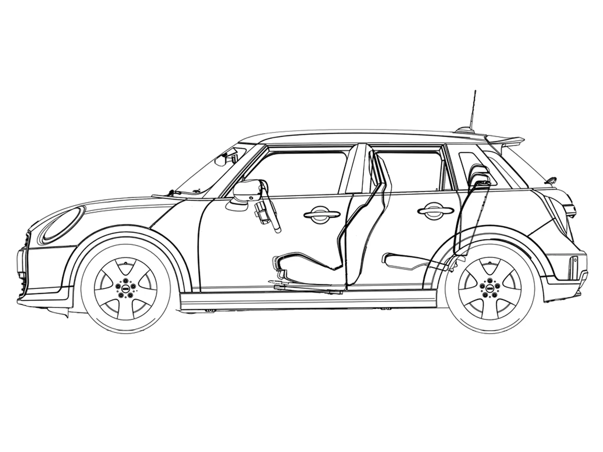 MINI Cooper 5-dverové - bočný pohľad - skica
