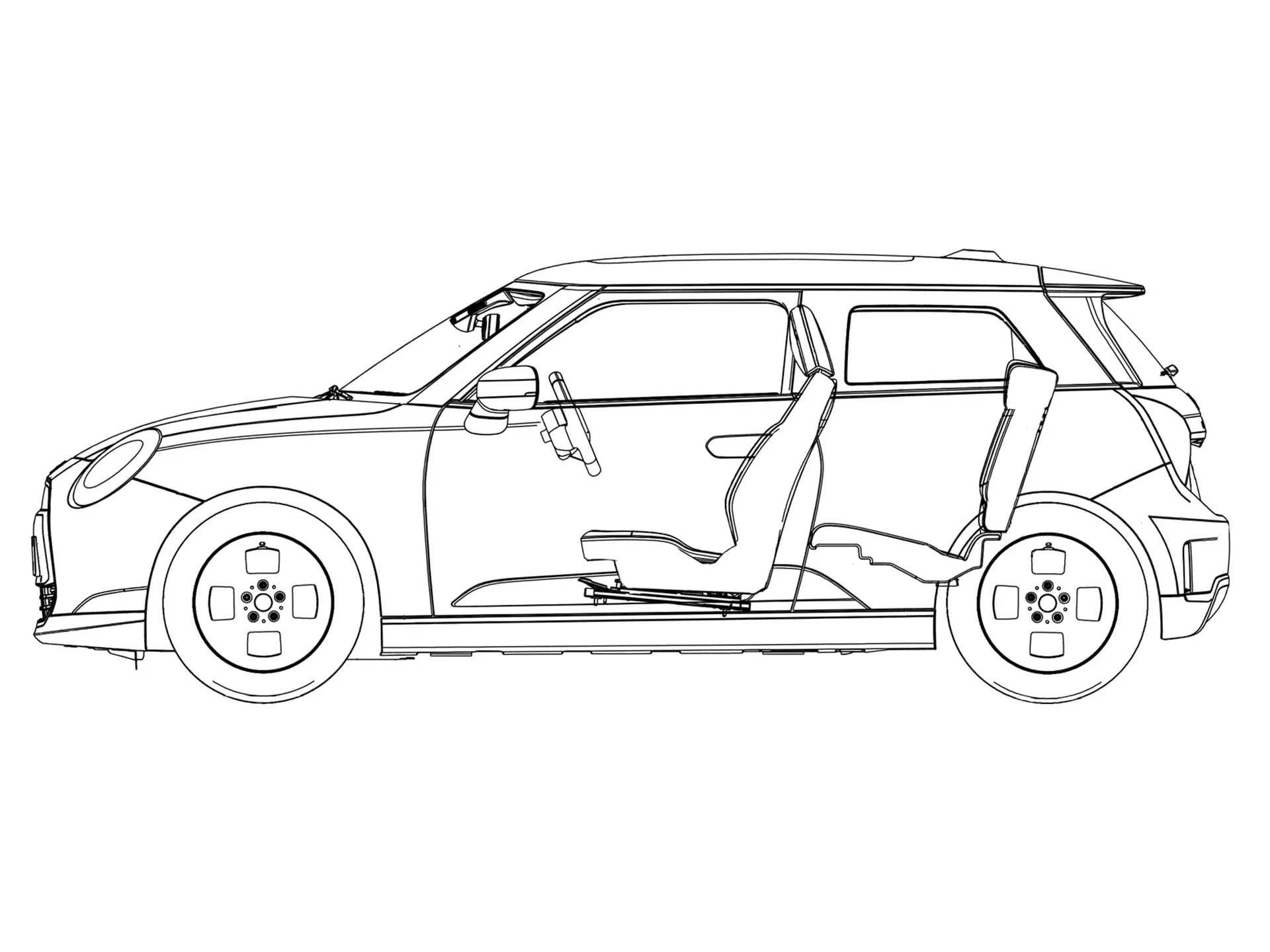 Čisto elektrické MINI Cooper - Bočný pohľad - nákres
