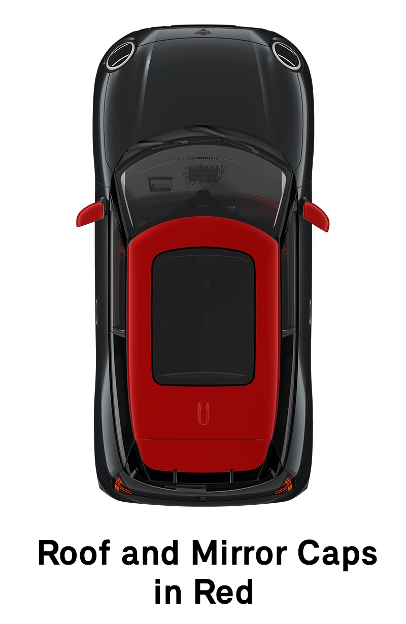  MINI - výbava - štýl jcw - strecha a kryty zrkadiel vo farbe red