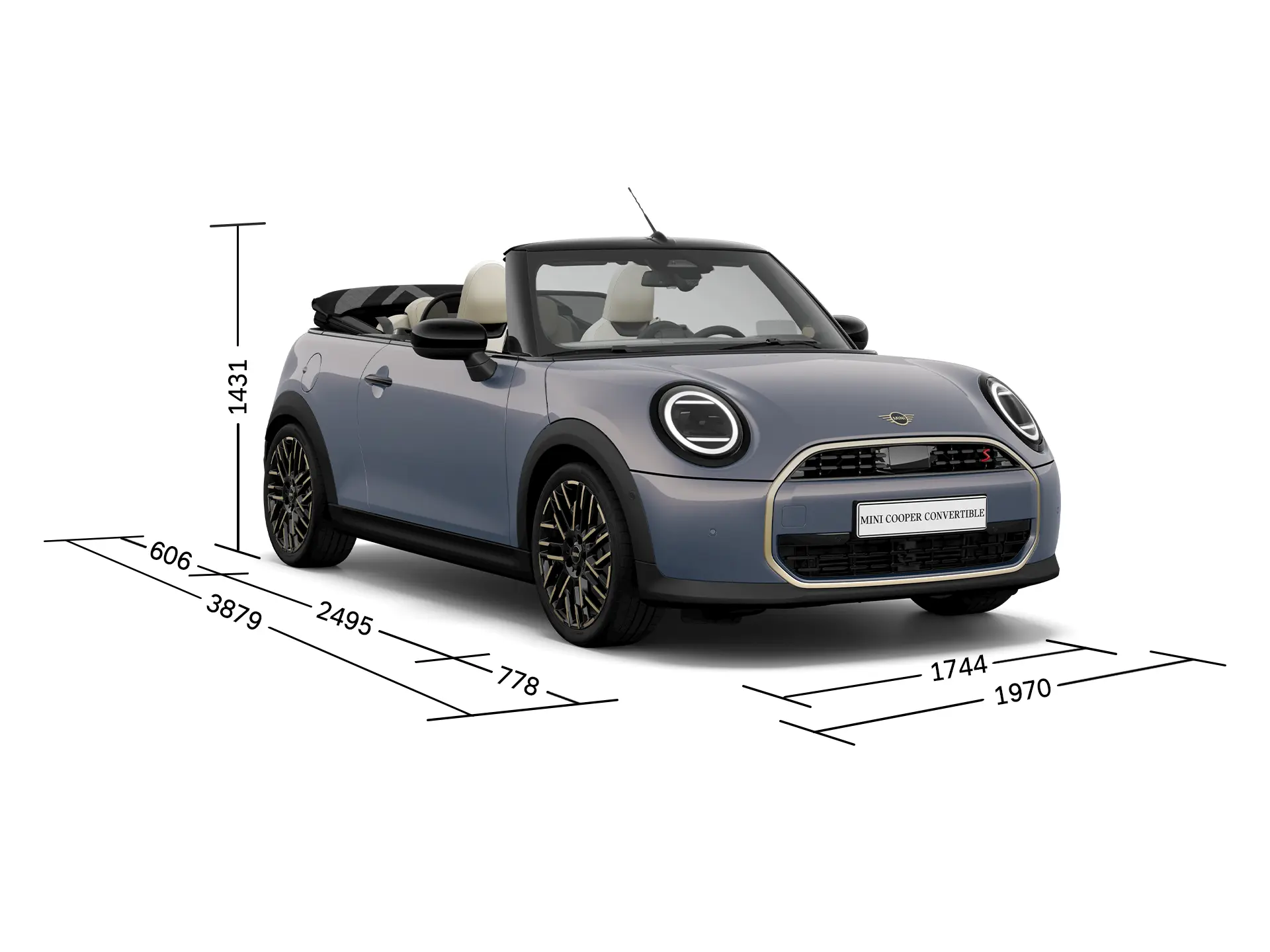 MINI Cooper Cabrio - Predný pohľad s rozmermi