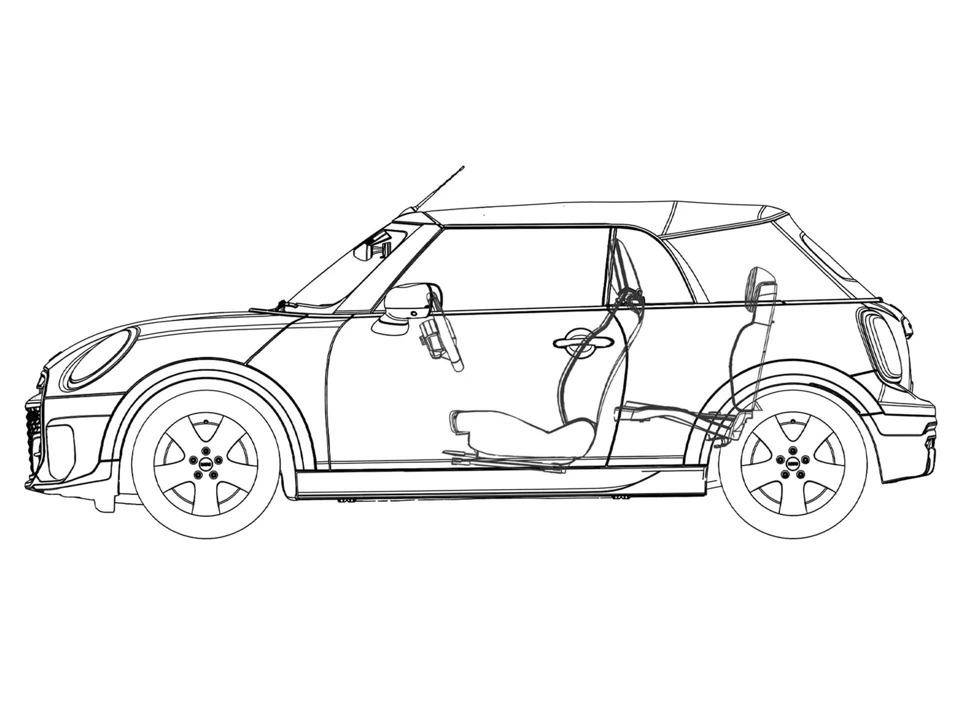 MINI Cooper Cabrio - Bočný pohľad - skica