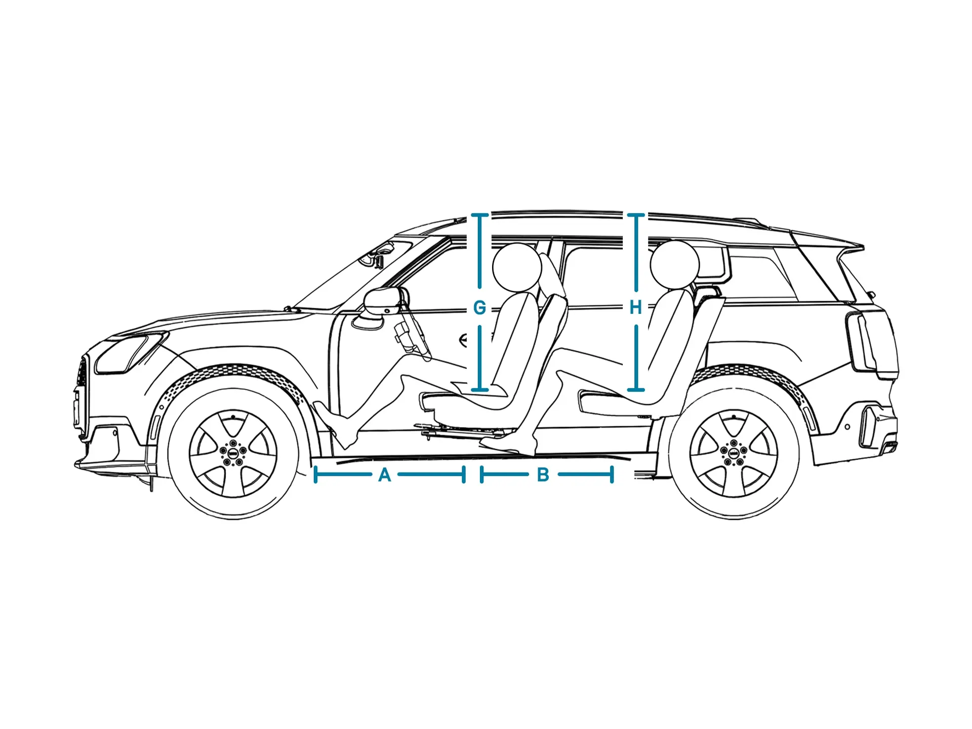 MINI Countryman - rozmery - interiér zboku