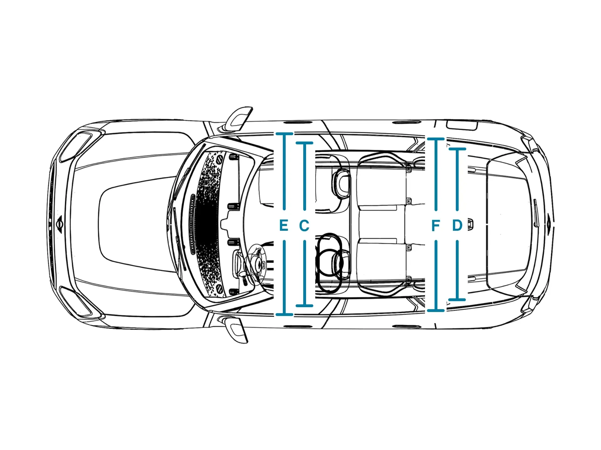 MINI Countryman - rozmery - interiér zhora