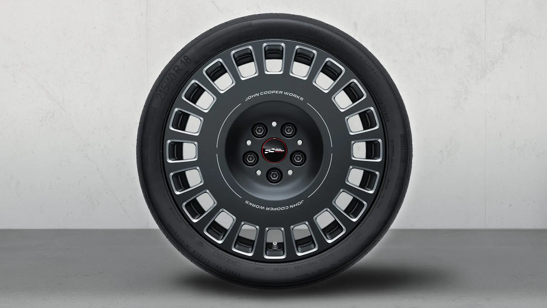 18" JCW disky z ľahkej zliatiny Rallye Spoke 964 Bicolour (Frozen Midnight Grey, leštené), sada kompletných letných kolies