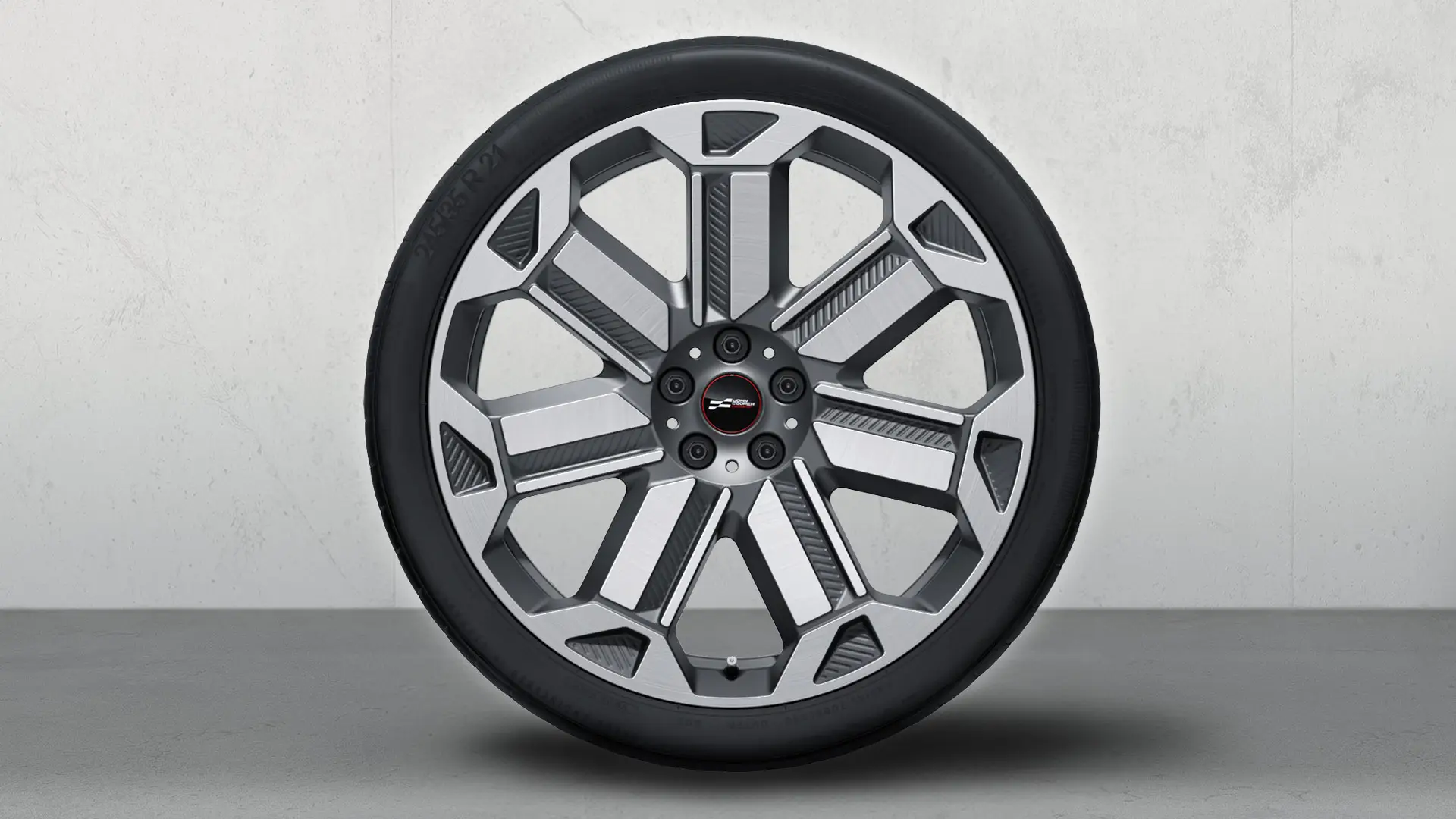 21" JCW disky z ľahkej zliatiny Rallye Spoke 950 Bicolour (Frozen Gunmetal Grey, vysoký lesk), sada kompletných letných kolies