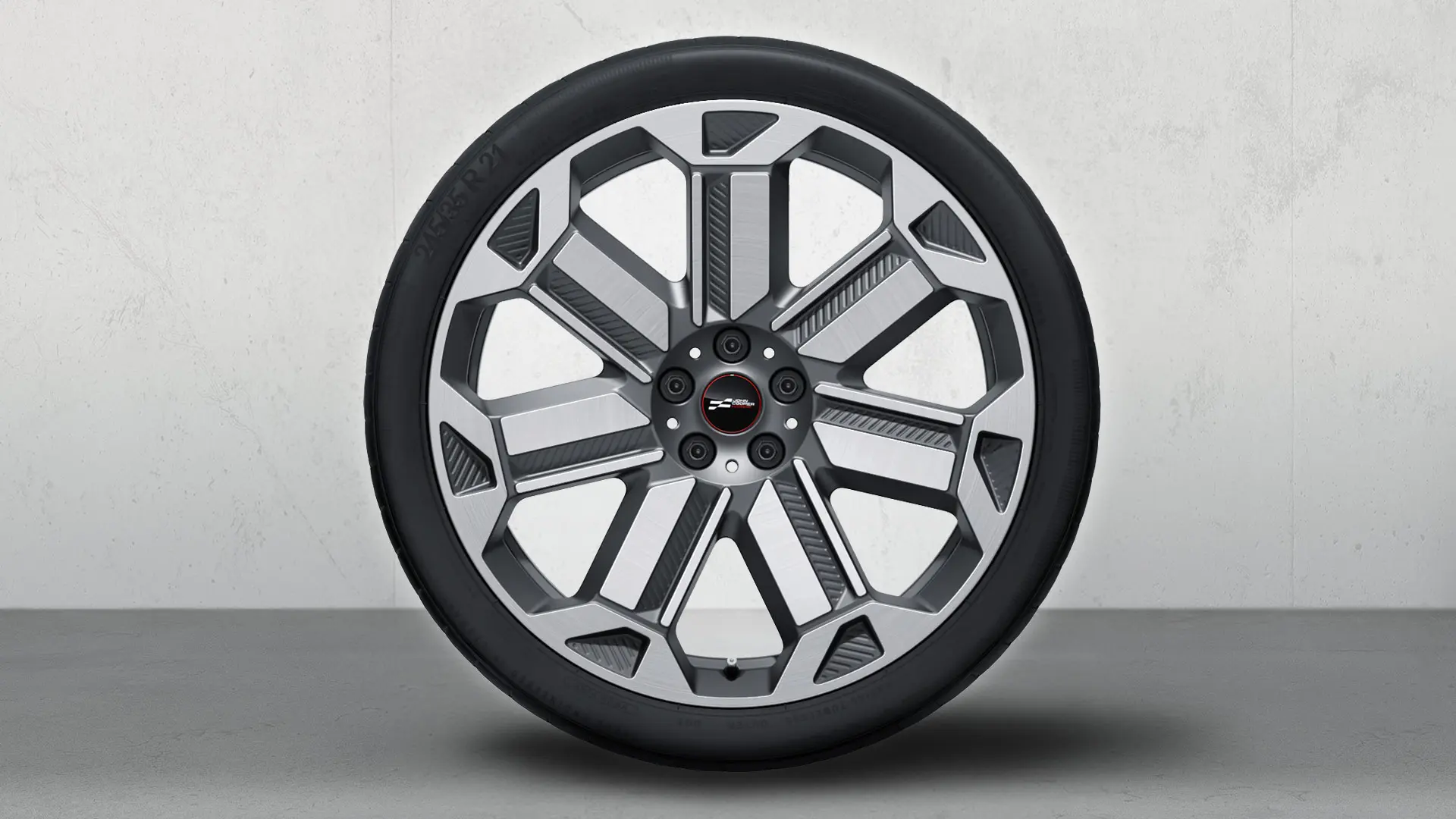 MINI 21" JCW disk z ľahkej zliatiny Rallye Spoke 950 Bicolour Frozen Gunmetal Grey, leštený, samostatný pohľad.