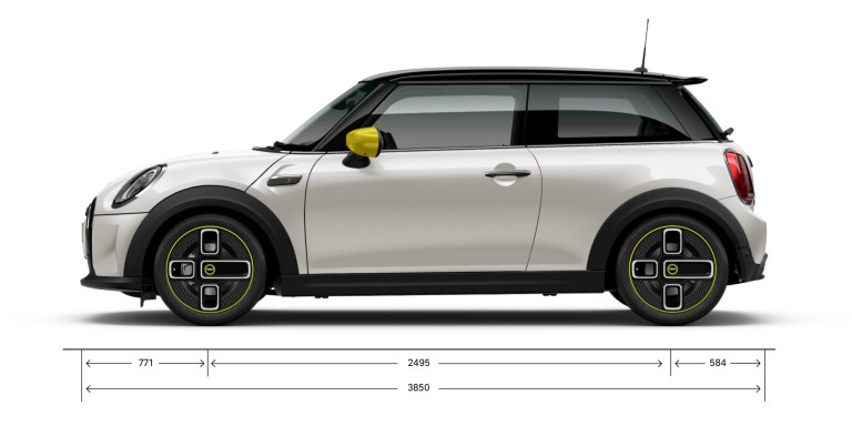 MINI Cooper SE 3-dverové – bočný pohľad  – rozmery